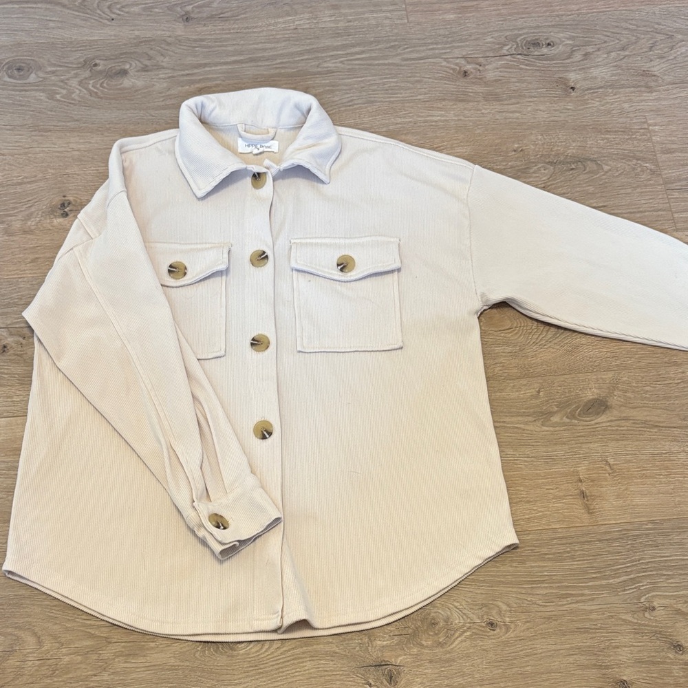 Hippie Rose Cream Ribbed Collared Top